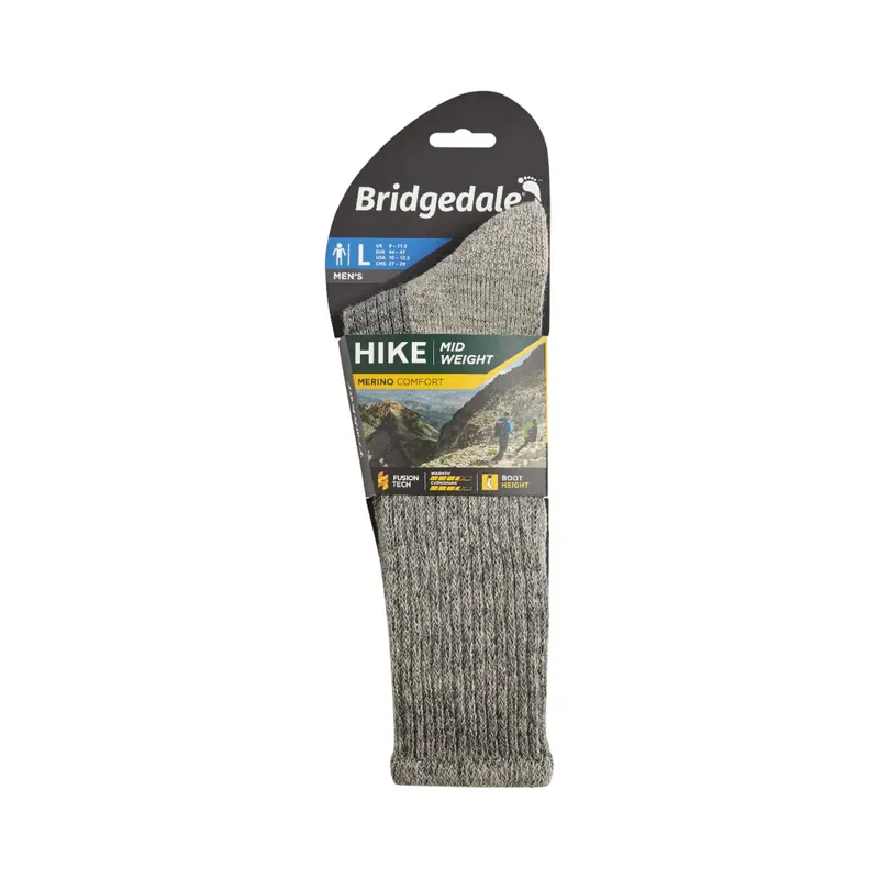 Bridgedale HIKE Midweight Merino Comfort Boot Sock Men's in Stone Grey-2