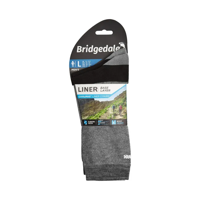 Bridgedale LINER Base Layer Coolmax Boot Socks Twin Pack in Men's Grey-2