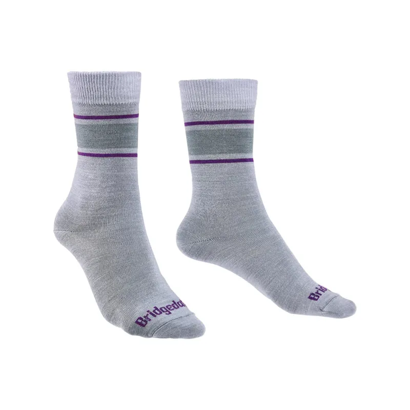 Bridgedale LINER Merino Performance Boot Women's Socks in Lt Grey/Purple