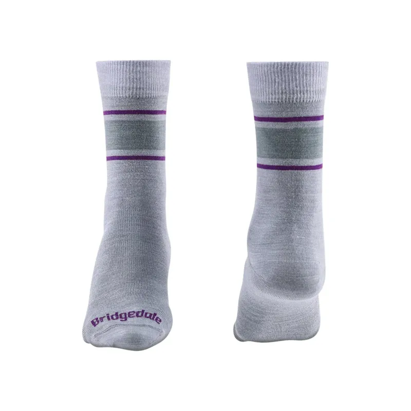 Bridgedale LINER Merino Performance Boot Women's Socks in Lt Grey/Purple-1
