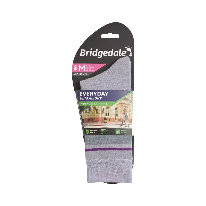Bridgedale LINER Merino Performance Boot Women's Socks in Lt Grey/Purple-2