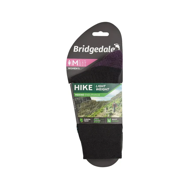 Bridgedale HIKE Lightweight Merino Performance Boot Women's Socks in Black/Purple-2